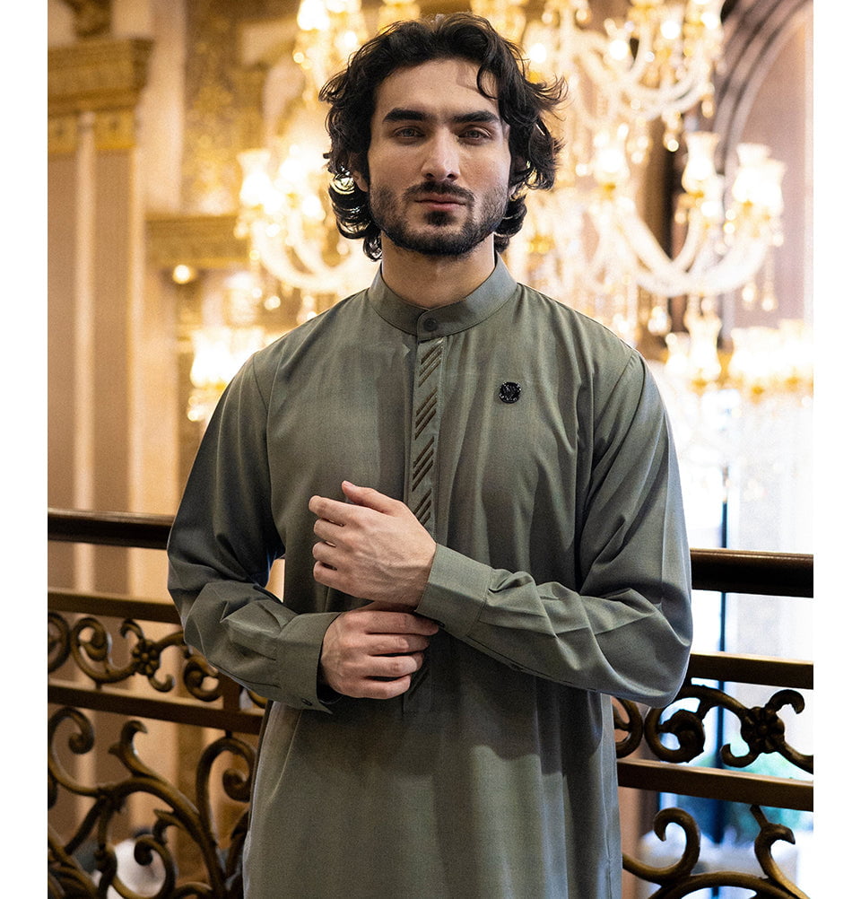 Men's Full Length Islamic Thobe 2647 - Matte Olive
