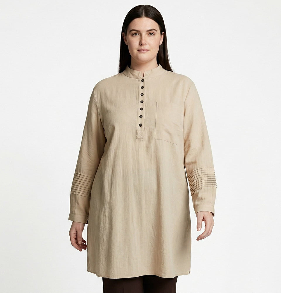 新品未使用★todayful ette Bare Tunic Women's Half-Placket Pintuck Detail Tunic - 55054 Beige