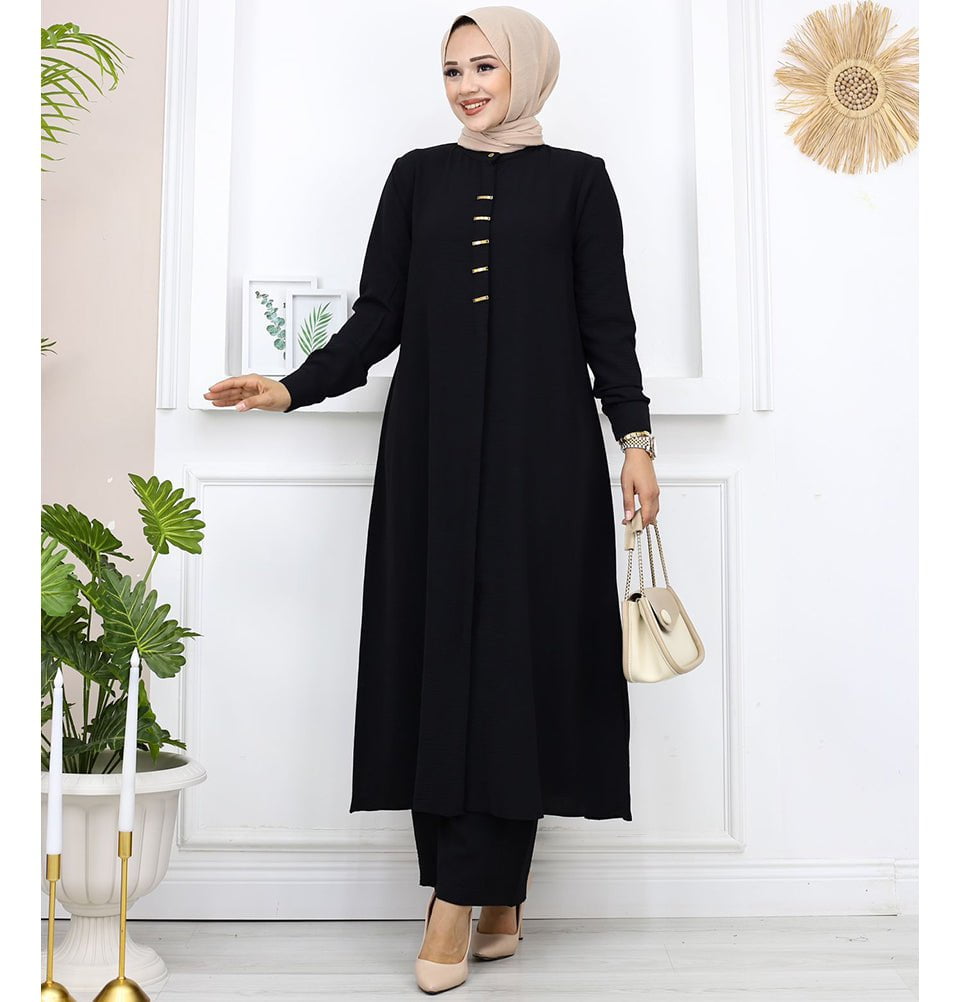 Modest Women's Long Tunic & Pant Set 71124 - Black Modest Women's Long Tunic & Pant Set 71124 - Black