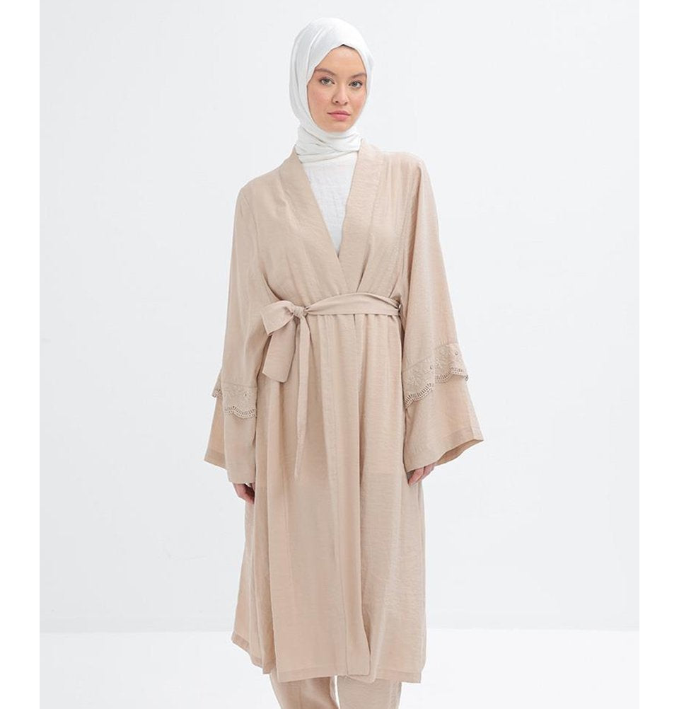 beige cardigan for dress Modern Muslim Women's Modal with Lace and Pant Set Pullover Fit Hight Fabric:Georgette Blue Belle Goddess Gown