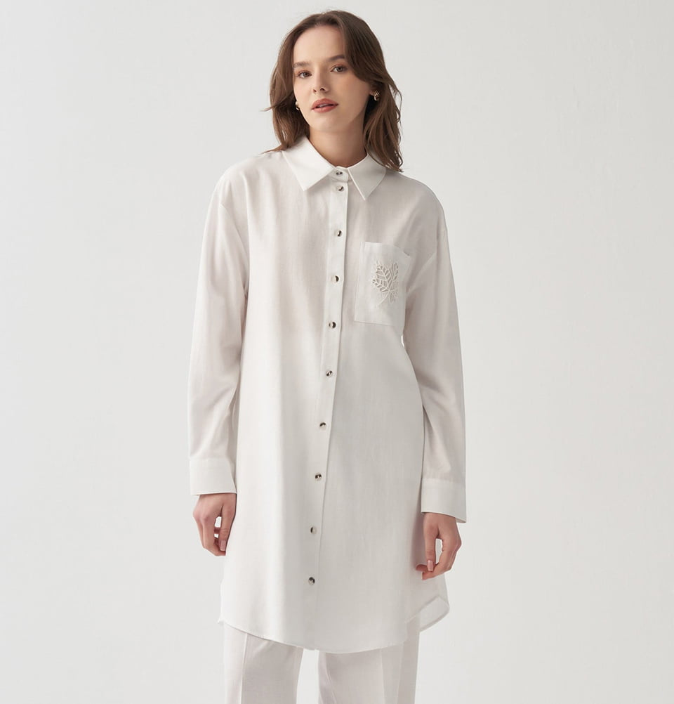 Women's Laser-Cut Leaf Viscose Blend Tunic