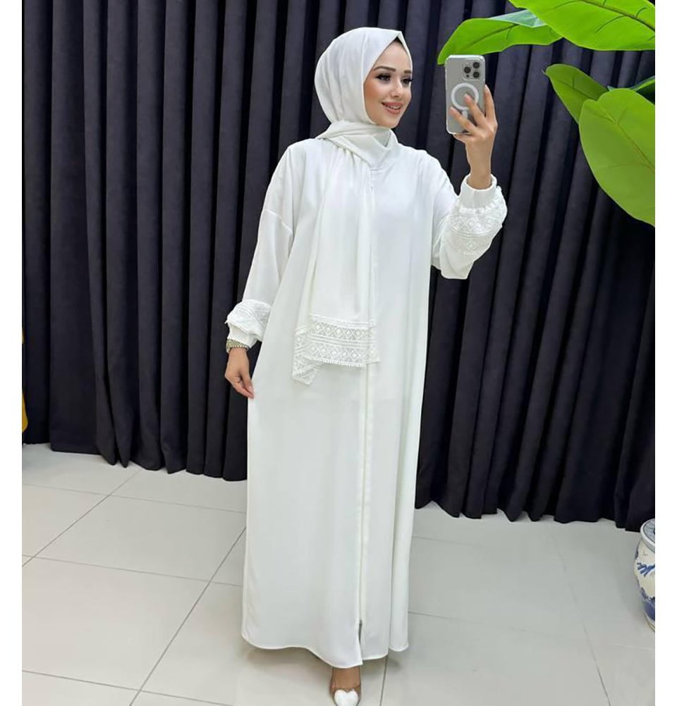 Islamic Women's Prayer Dress With Attached Hijab - White Islamic Women's Prayer Dress With Attached Hijab - White