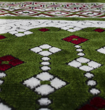 Modefa Vined Arch Green Long Row 8 Person Masjid Islamic Prayer Rug - Geometric Vined Arch Green