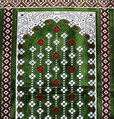 Modefa Vined Arch Green Long Row 8 Person Masjid Islamic Prayer Rug - Geometric Vined Arch Green