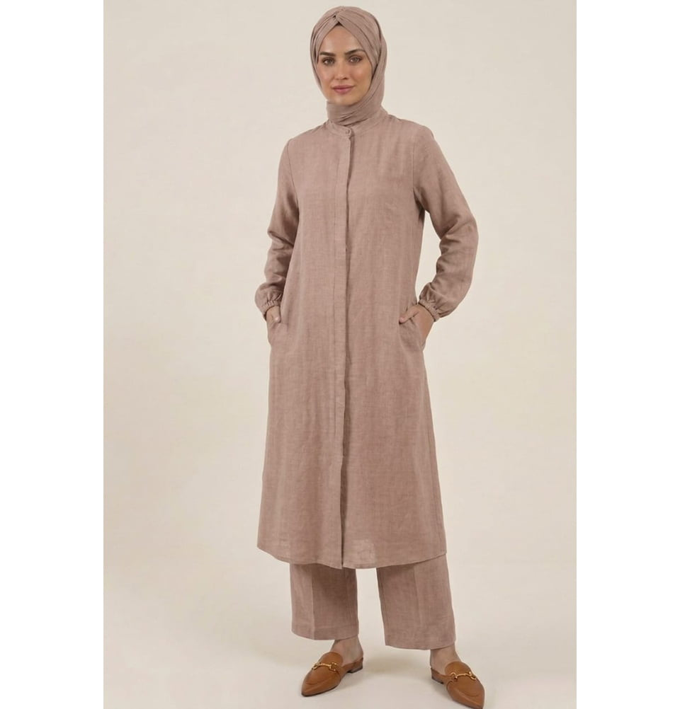 2025ss 新品未使用Peasant Tunic 8y Muslim Women's Cotton 2 PC Long Zip Tunic & Pant Set - Coral Beige