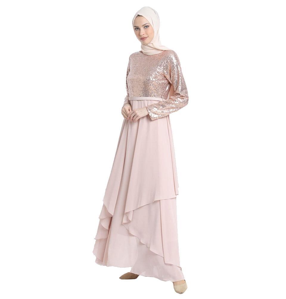Abaci Modest Sequined Formal Dress 129591 Light Pink Abaci Modest Sequined Formal Dress 129591 Light Pink