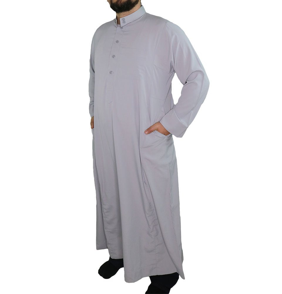 Men's Full Length Long Sleeve Islamic Thobe Light Grey
