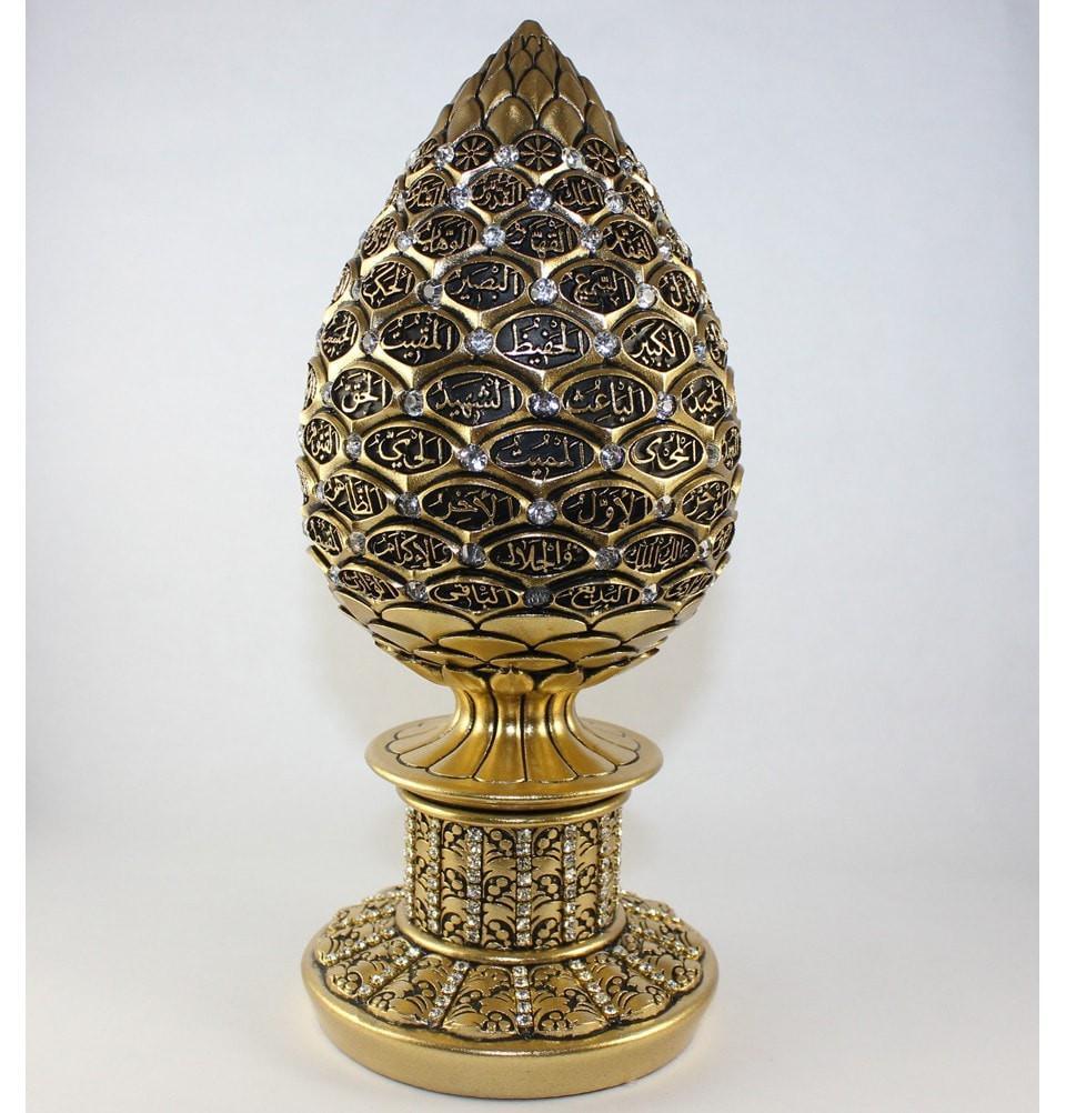 Gunes Islamic Decor Gold / Small Islamic Table Decor Golden Egg - 99 Names of Allah 1631