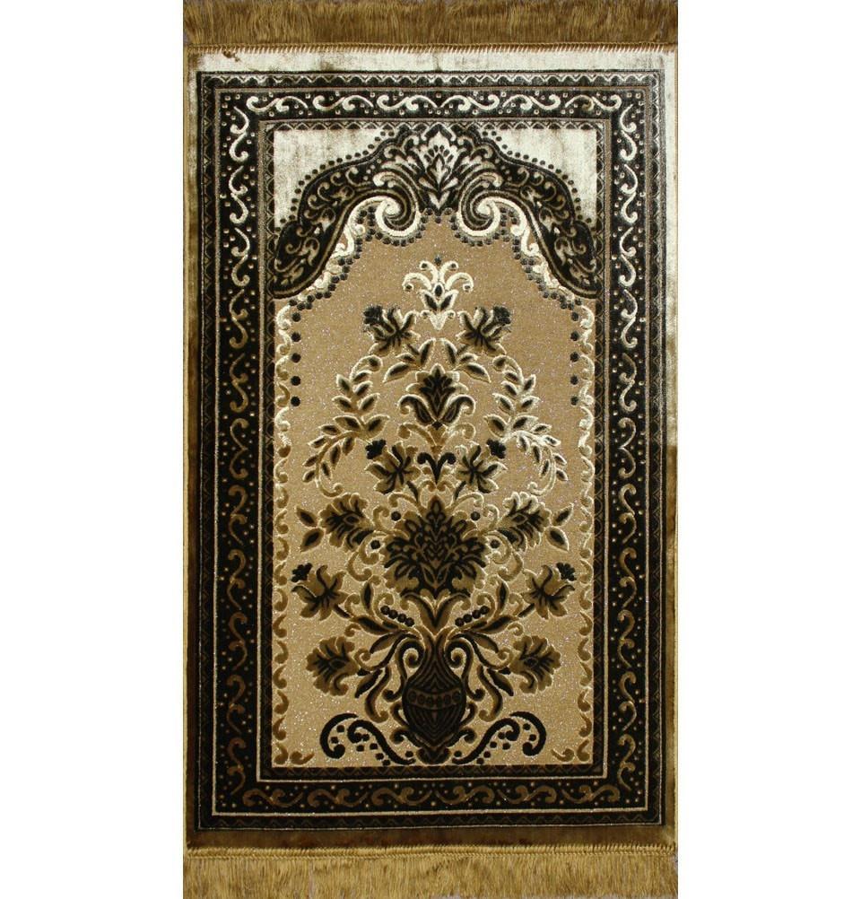 Plush Green & Orange Floral Daisy Vase Prayer Rug