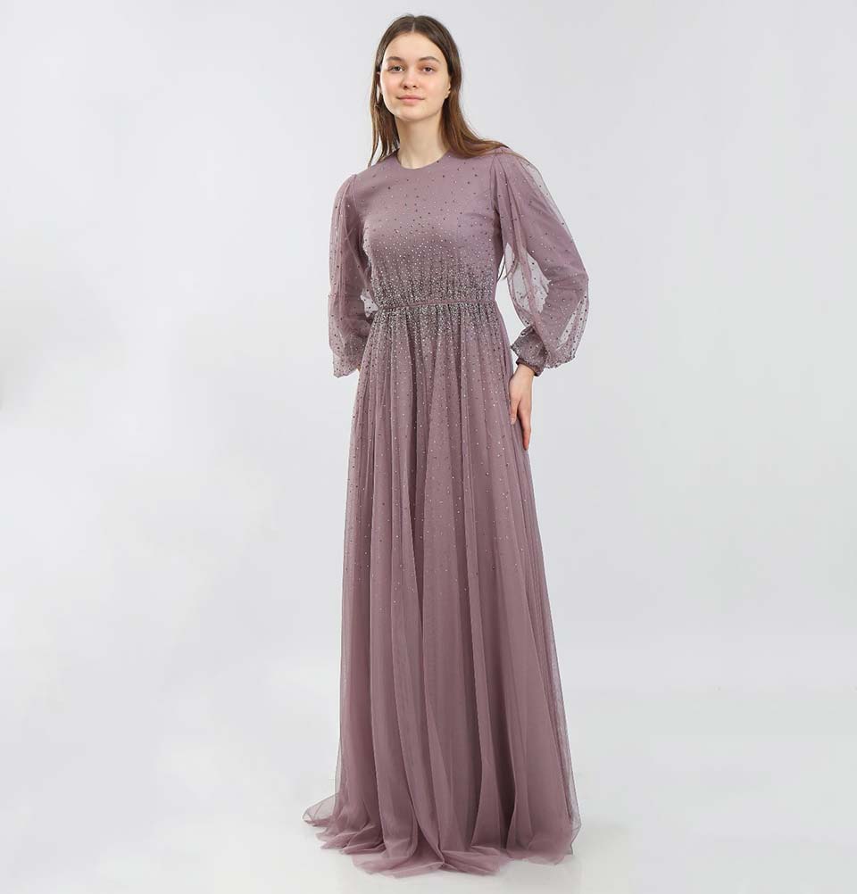 Modest Beaded Formal Dress G349 Lilac Modest Beaded Formal Dress G349 Lilac