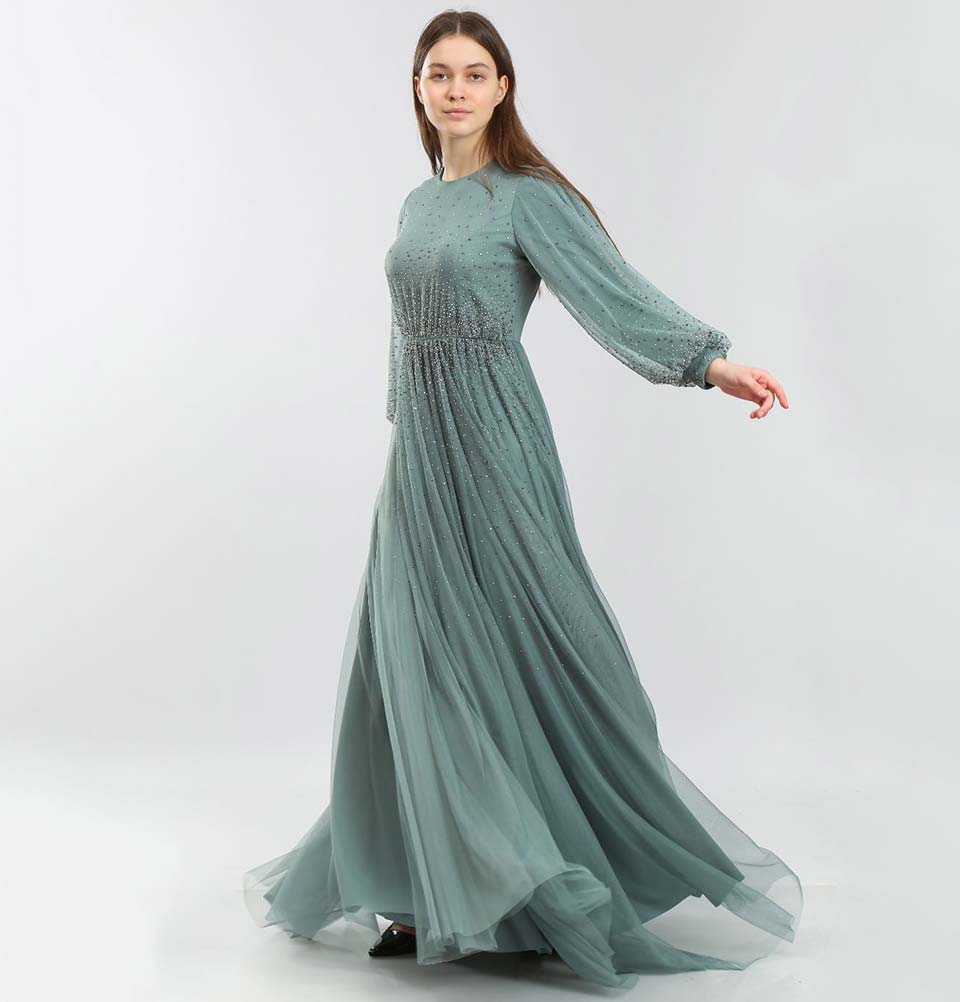 Modest Beaded Formal Dress G349 Mint Green Modest Beaded Formal Dress G349 Mint Green