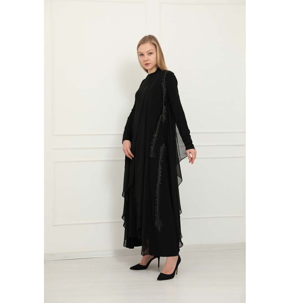 chinese dress ladies Modest Formal Cape Dress 35988 Black