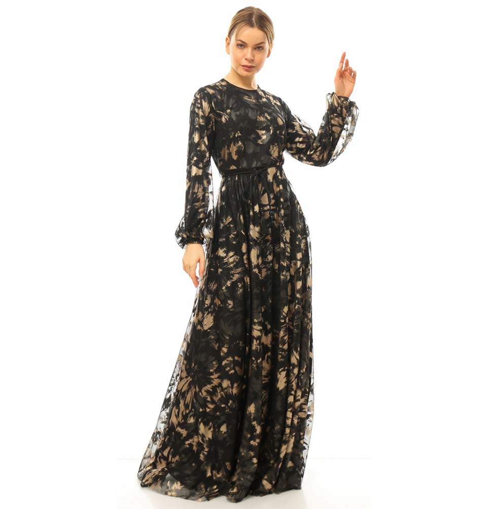 Modest Formal Dress 70002 Black Gold - Main Image