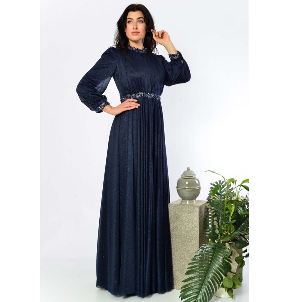 Modest Formal Embellished Dress G333 Navy Blue Modest Formal Embellished Dress G333 Navy Blue