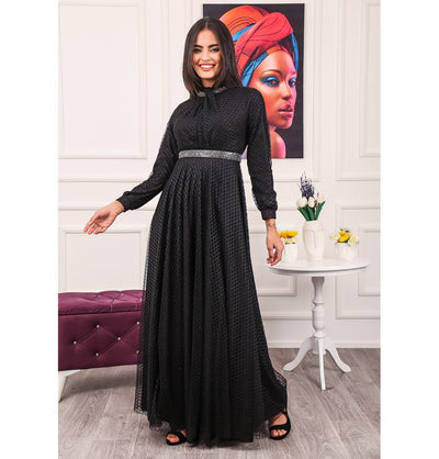 Modefa Dress Modest Formal Embellished Dress G482 Black