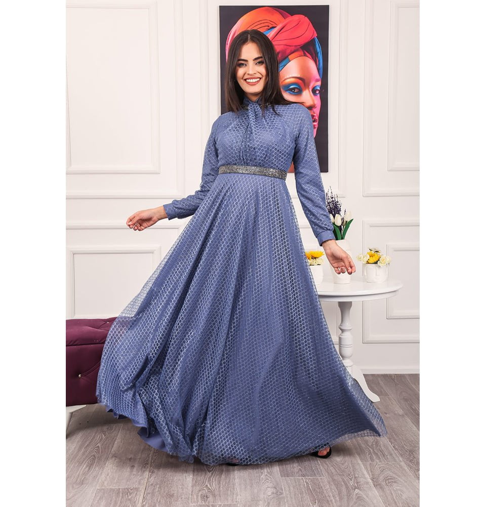 Modest Formal Embellished Dress G482 Blue Modest Formal Embellished Dress G482 Blue