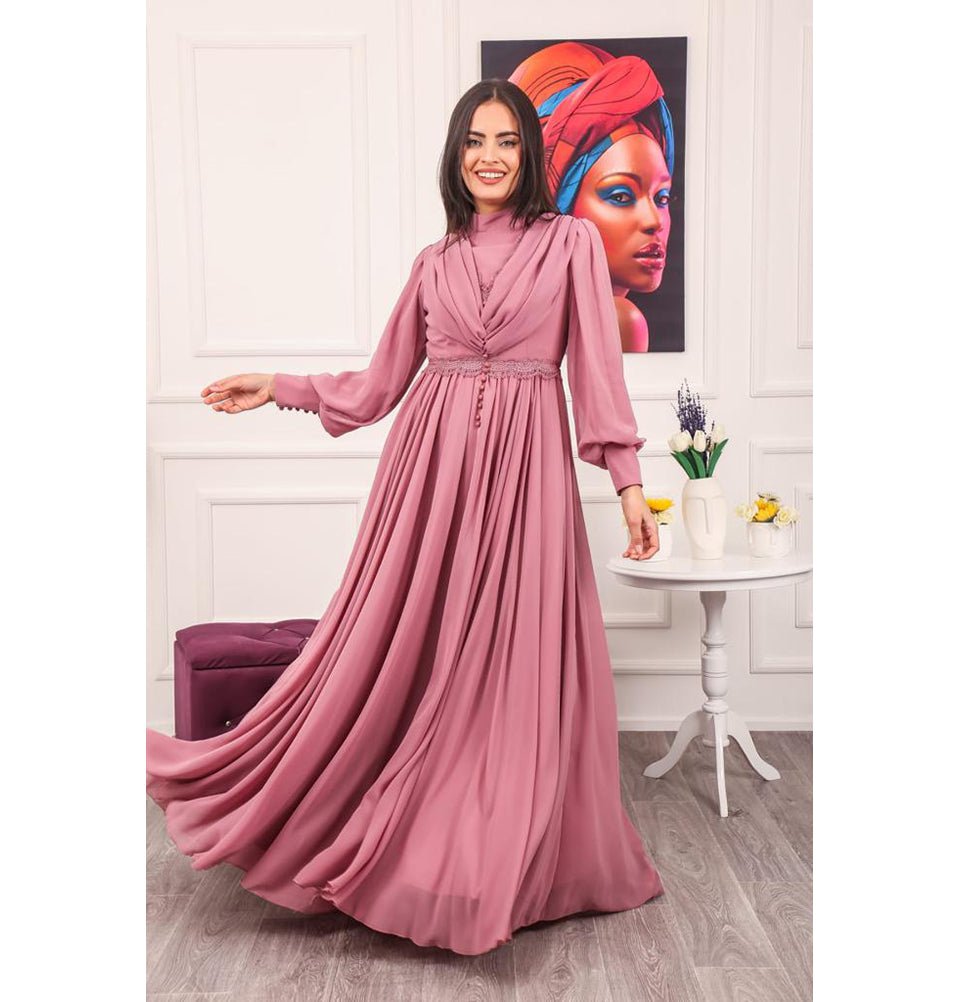 Modest Formal Evening Dress G460 Rose Pink Modest Formal Evening Dress G460 Rose Pink