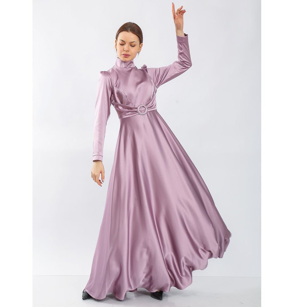 Modest Formal Satin Dress G459 Lilac Modest Formal Satin Dress G459 Lilac