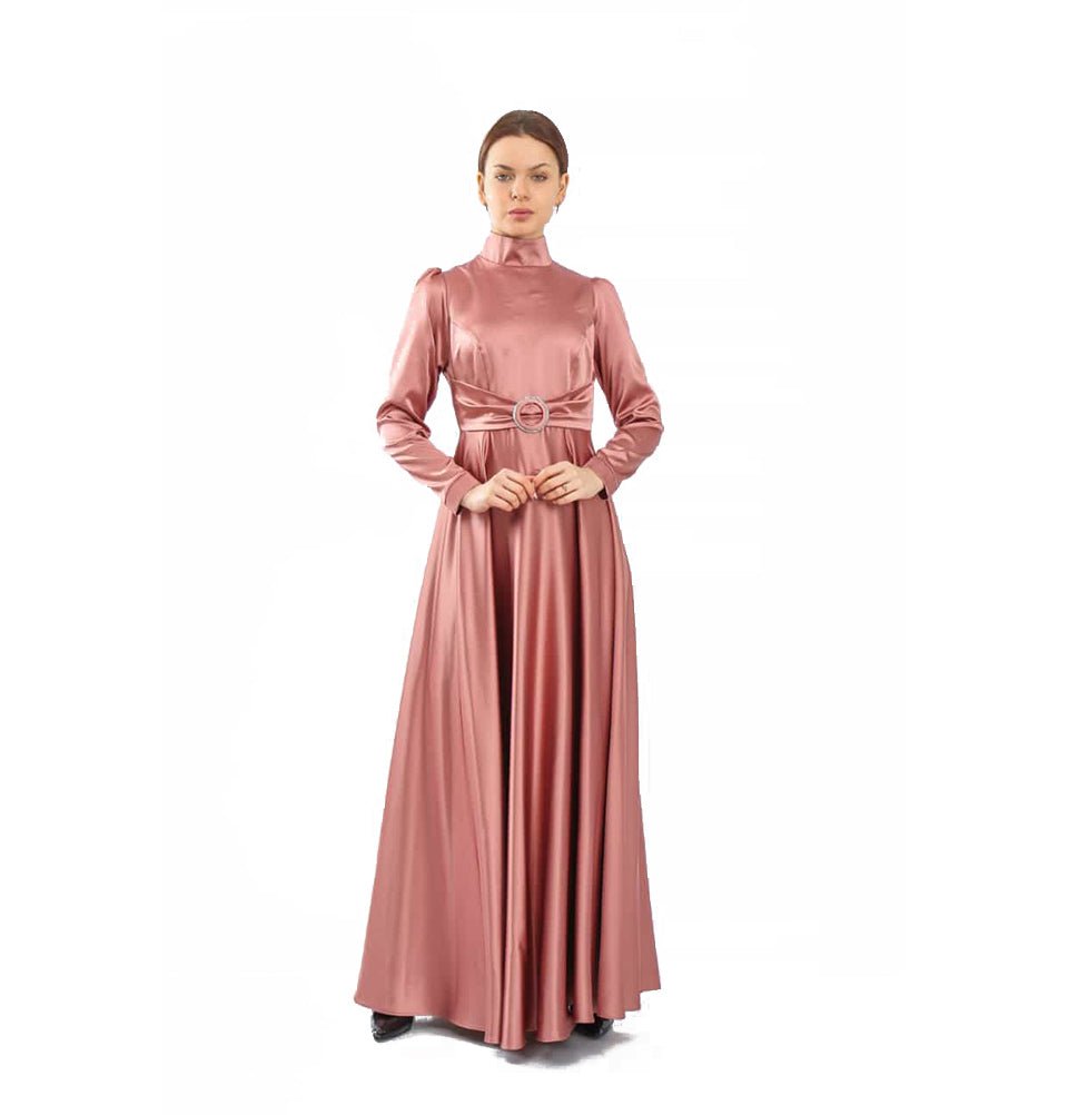 Modefa Dress Modest Formal Satin Dress G459 Rose Pink