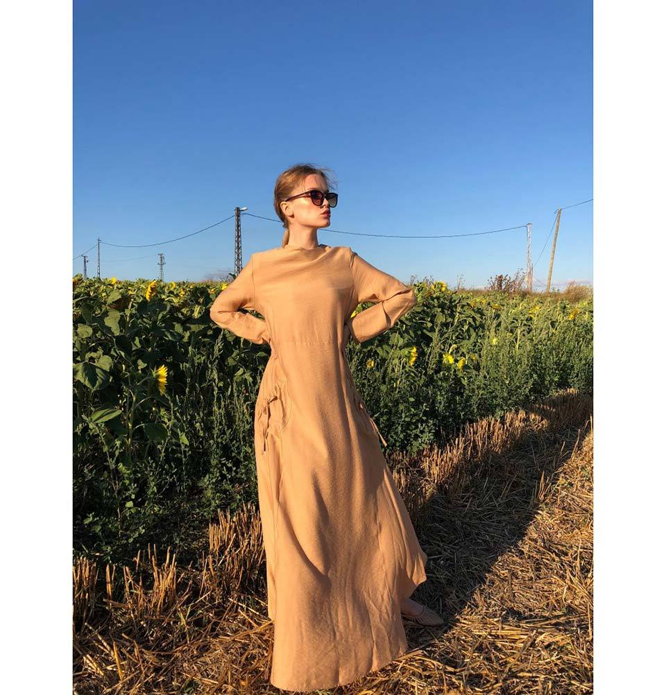 Modest Simple Dress E270 Beige