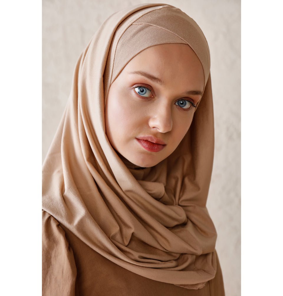 Modefa Instant Hijabs Beige Modefa Instant Criss-Cross Hoodie Jersey Hijab – Beige