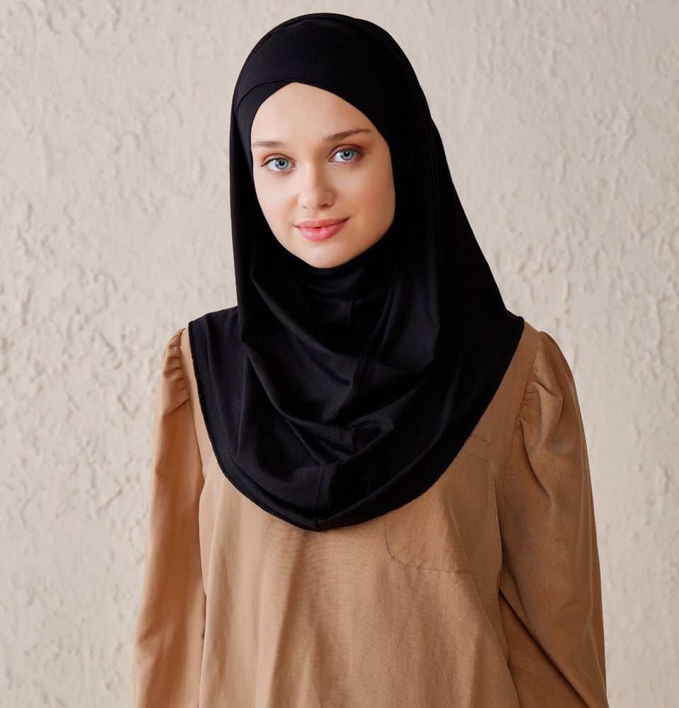 Modefa Instant Criss-Cross Hoodie Jersey Hijab â Black