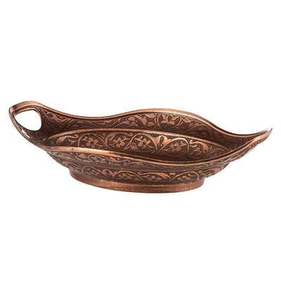 Modefa Islamic Decor Copper Turkish Candy Bowl | Ottoman Style Engraved | Oval Serving Dish - Copper