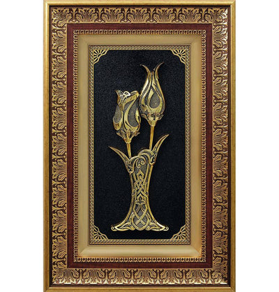Modefa Islamic Decor Gold Islamic Decor Framed Art | Lalegul Rose & Tulip | 36x56cm Gold 1393