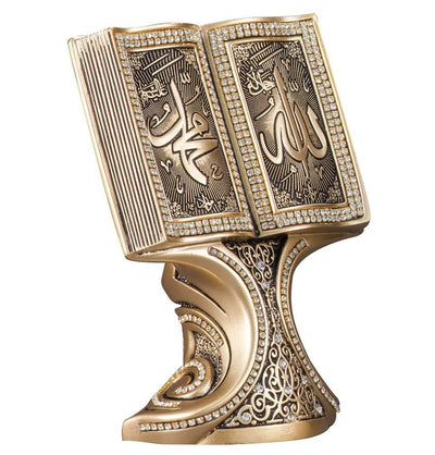 Modefa Islamic Decor Gold Islamic Table Decor | Quran Open Book with Allah & Muhammad | Gold 182-2S Mini