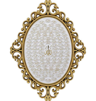 Modefa Islamic Decor Gold/White Luxury Islamic Decor | Elegant Wall Plaque | 99 Names of Allah 28 x 38cm 2716 Gold/White