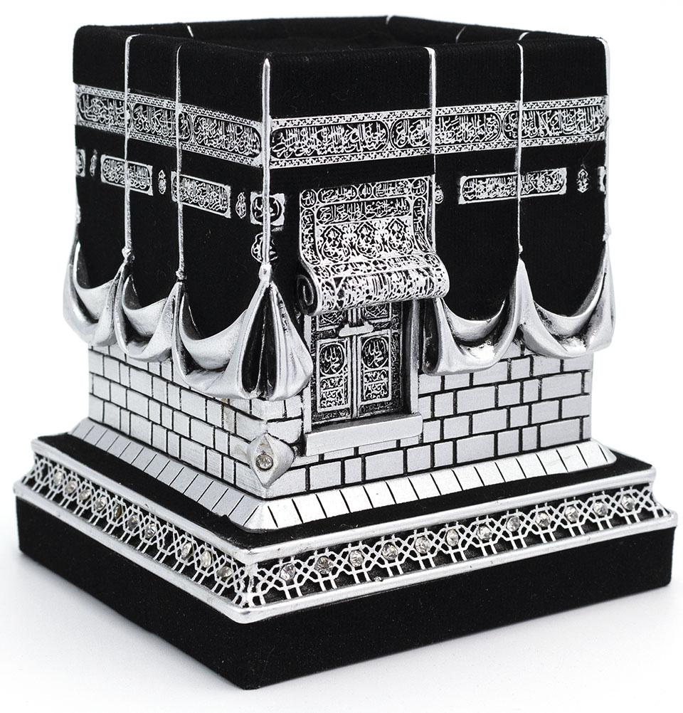 Modefa Islamic Decor Islamic Table Decor 3 Piece Set - Kaba Replica & Allah Muhammad - Silver