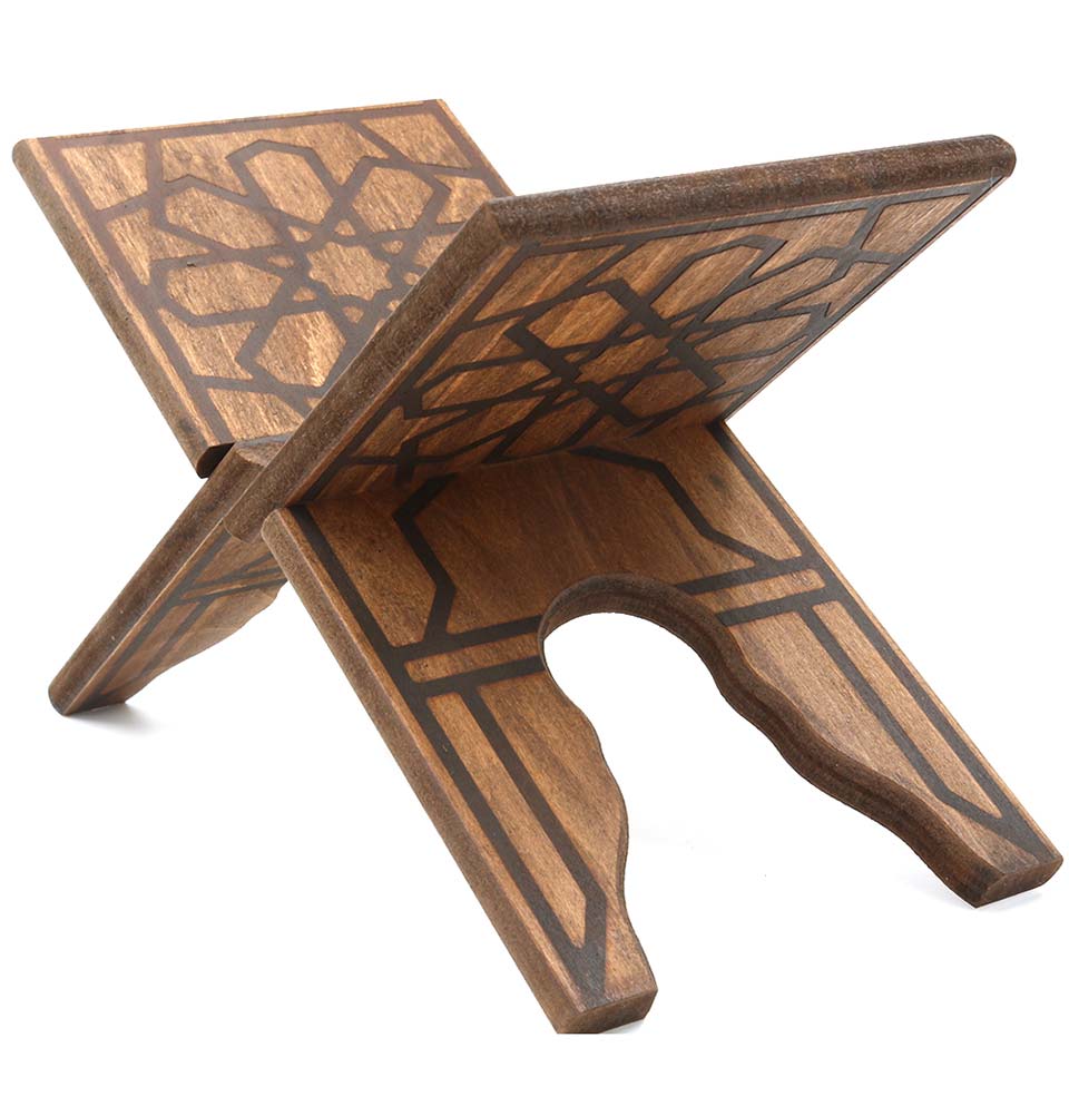Modefa Islamic Decor Islamic Wooden Quran Stand Rahle | Geometric Carvings | Small - 6.25 x 14in