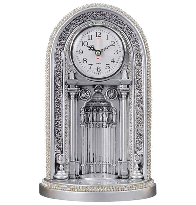 Modefa Islamic Decor Silver Islamic Table Decor Clock | Ayatul Kursi Mihrab | Silver 331-4G