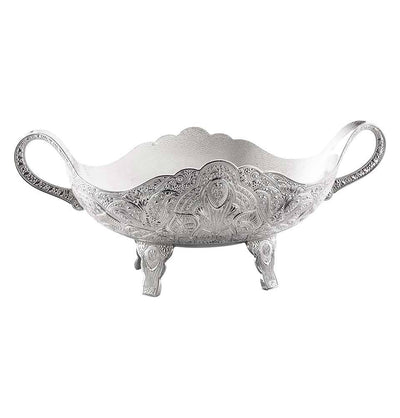 Modefa Islamic Decor Silver Turkish Gondola Serving Bowl | Ottoman Style Engraved - Silver