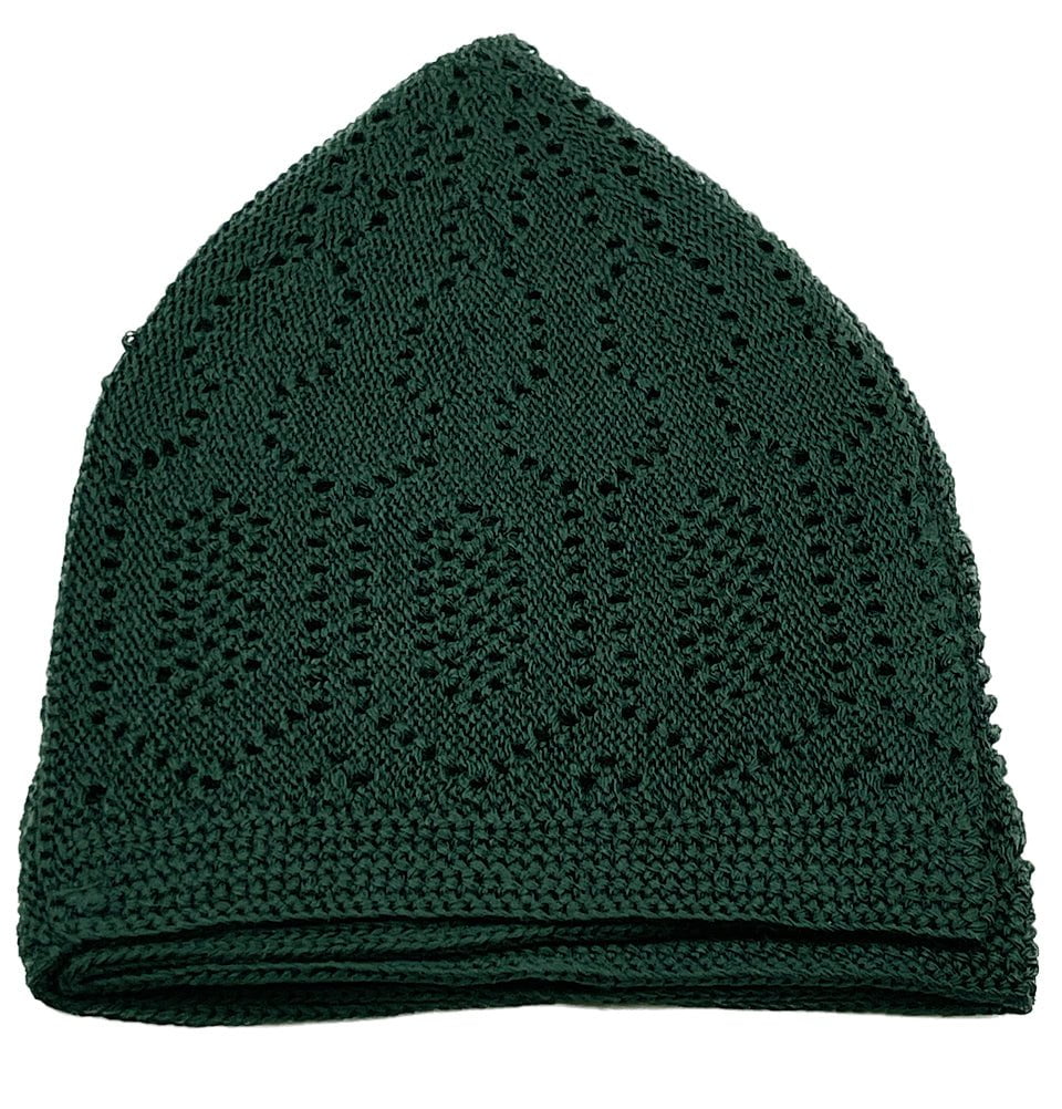 Islamic Men's Knit Kufi Cap - Dark Forest Green
