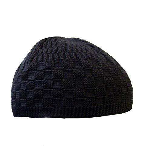 Modefa Islamic Men's Checkered Knit Kufi Cap (Black)
