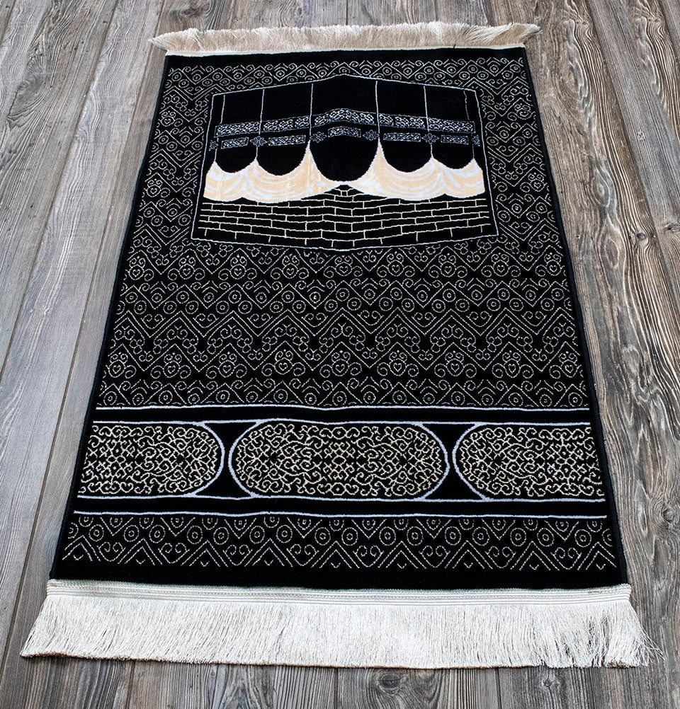 Modefa Prayer Rug Black Luxury Velvet Islamic Prayer Rug | Kaba Swirls - Black