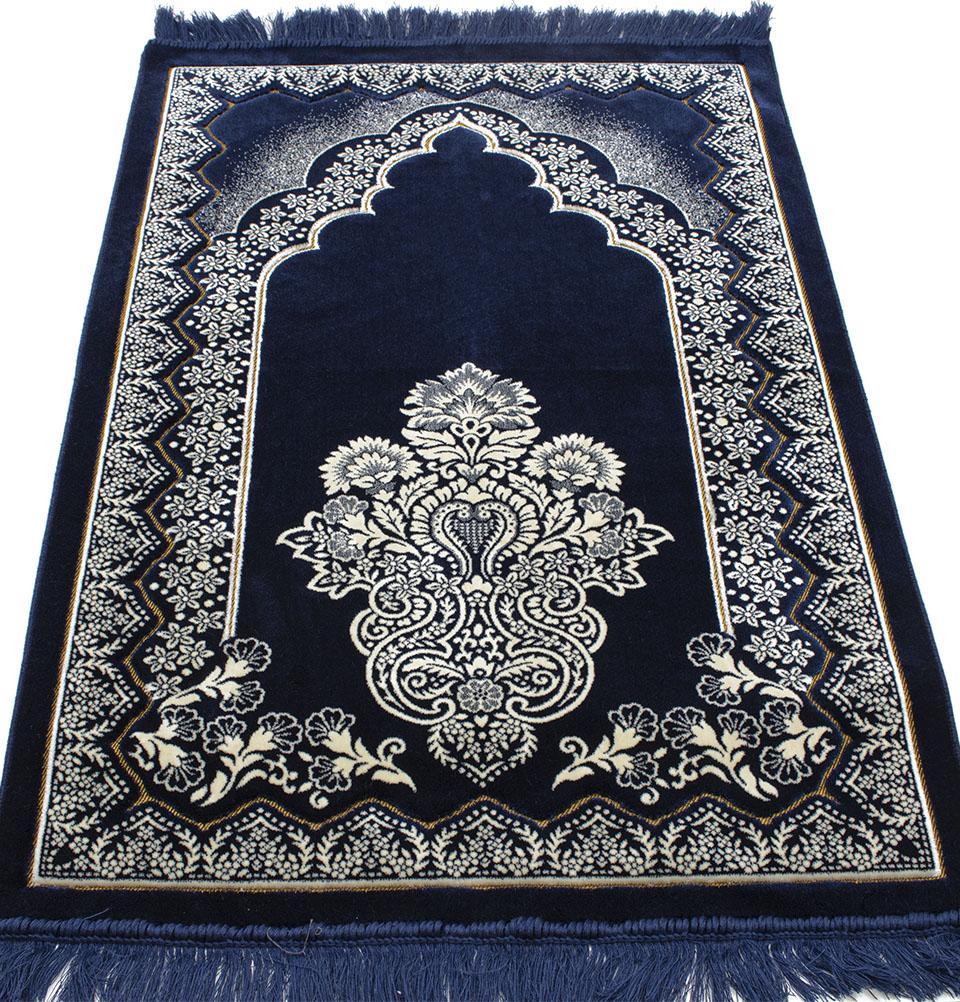 Double Plush Wide Islamic Prayer Rug - Paisley Slate Blue