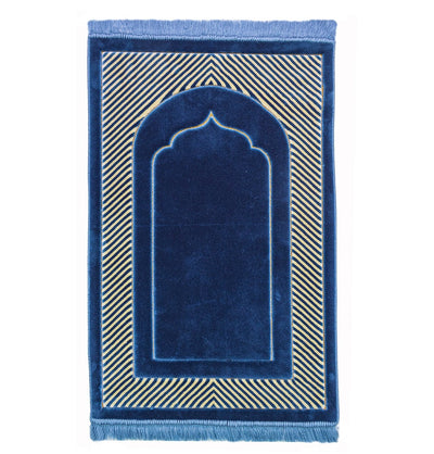 Modefa Prayer Rug Blue Lux Plush Velvet Islamic Prayer Rug - Striped Arch Blue