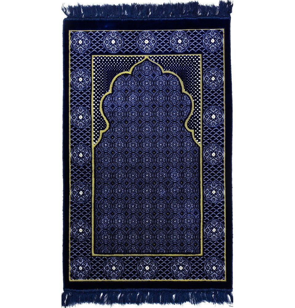 Modefa Prayer Rug Blue Plush Ipek Islamic Prayer Rug - Floral Stamp Blue