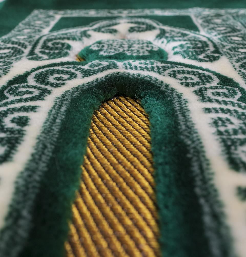 Modefa Prayer Rug Floral Mihrab Green Double Plush Wide Islamic Prayer Rug - Floral Mihrab Green