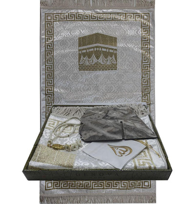 Modefa Prayer Rug Gold - Deluxe Gift Set Luxury Thin Velvet Islamic Prayer Mat | Kaba Gold - Deluxe Gift Set