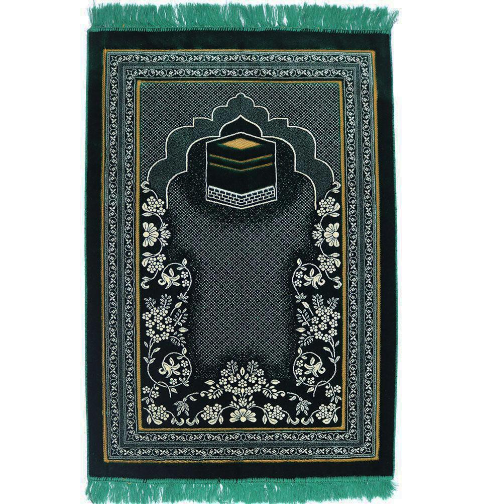 Double Plush Wide Islamic Prayer Rug - Kaba Blue