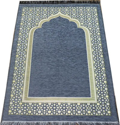 Modefa Prayer Rug Grey Chenille Embroidered Selcuk Star Islamic Prayer Mat - Grey