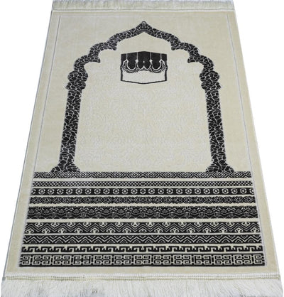 Modefa Prayer Rug Grey Plush Velvet Islamic Prayer Rug Royal Mihrab Kaba - Grey