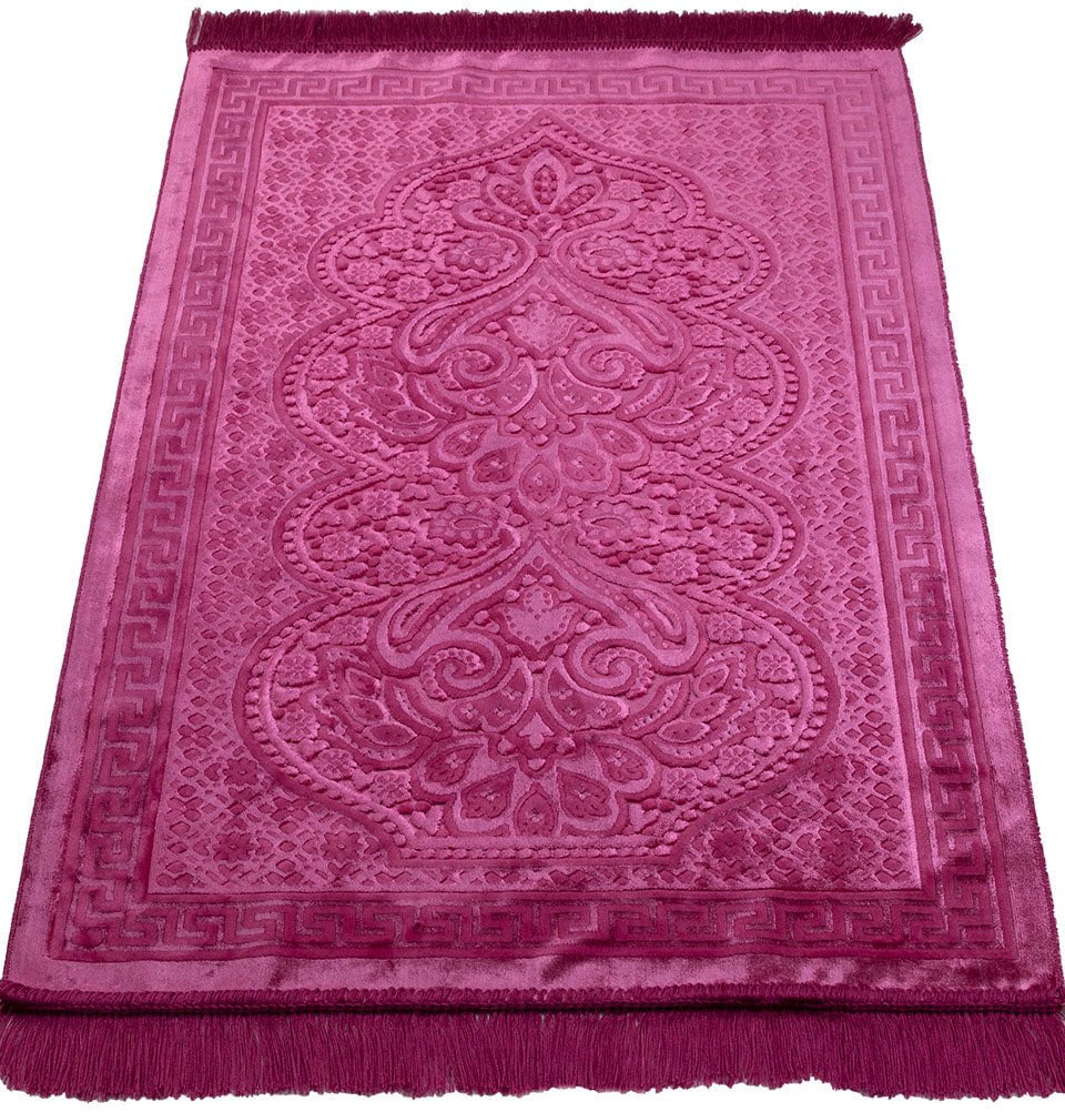Modefa Prayer Rug Hot Pink Luxury Velvet Islamic Prayer Rug Gift Box Set with Prayer Beads - Hot Pink