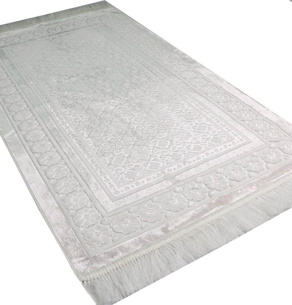Luxury Velvet Islamic Prayer Rug Floral Stamp White