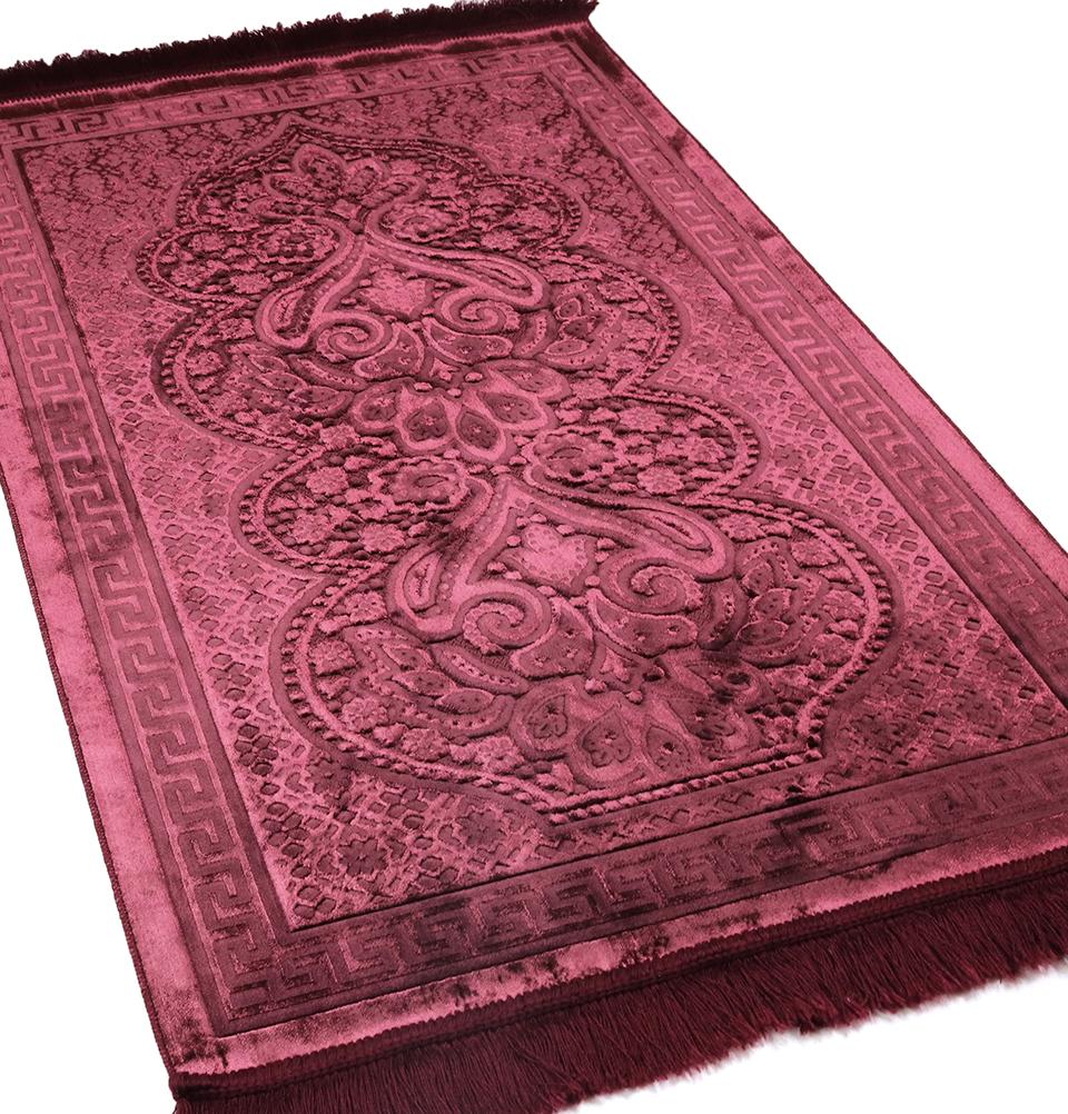Luxury Velvet Islamic Prayer Rug Burgundy