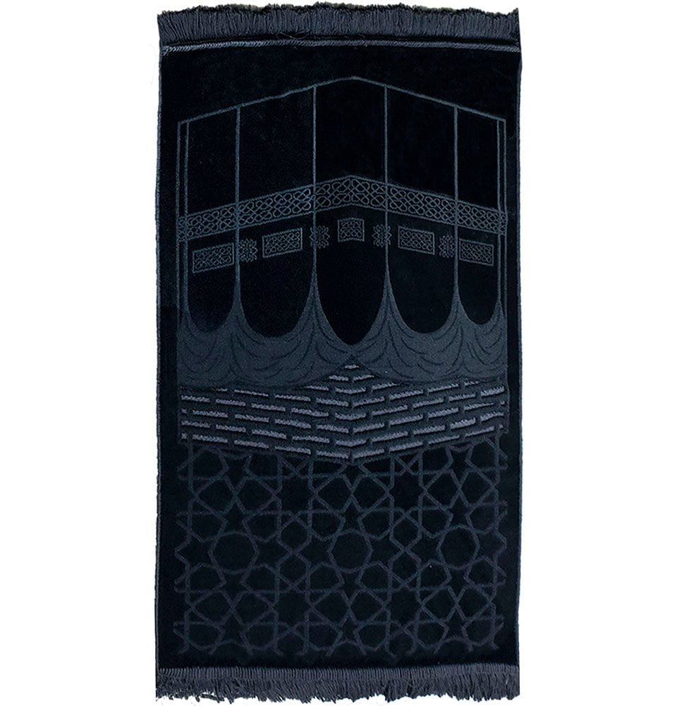 Modefa Prayer Rug Luxury Velvet Kaba | Ramadan Kareem Gift Box Set with Tesbih, Kufi - Black