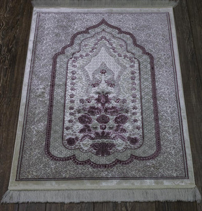 Modefa Prayer Rug Pink/Gray Luxury Velvet Islamic Prayer Rug | Winter Rose - Dusk Pink & Frost Gray